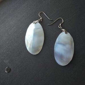 Vintage Mother Of Pearl Silver and White Dangle Earrings